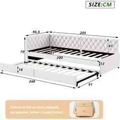 Simple Life Lit 90x200 cm, canapé convertible extensible avec sommier à lattes, velours, lit enfant et lit d'appoint - Beige* Lit Coffre