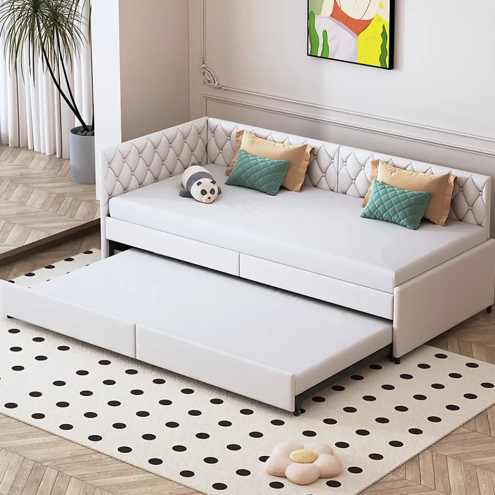 Simple Life Lit 90x200 cm, canapé convertible extensible avec sommier à lattes, velours, lit enfant et lit d'appoint - Beige* Lit Coffre