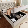 Redom Lit 160x200 cm coffre de rangement avec sommier relevable et tête de lit tapissée en coton gris clair* Ensemble Sommier Et Matelas