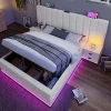 Redom Lit 180x200 cm coffre de rangement hydraulique LED 360 pilotable revêtement PU blanc ports USB Type C* Ensemble Sommier Et Matelas