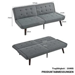 Redom Lit 146x89 cm convertible 3-en-1 en tissu lin gris, dossier 5 positions, cadre bois et renfort métal* Lit Simple