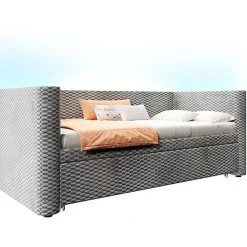 Redom Lit 90x200 cm convertible en 180x200 cm, tapissé velours gris avec LED multicolore et structure MDF* Lit Gigogne