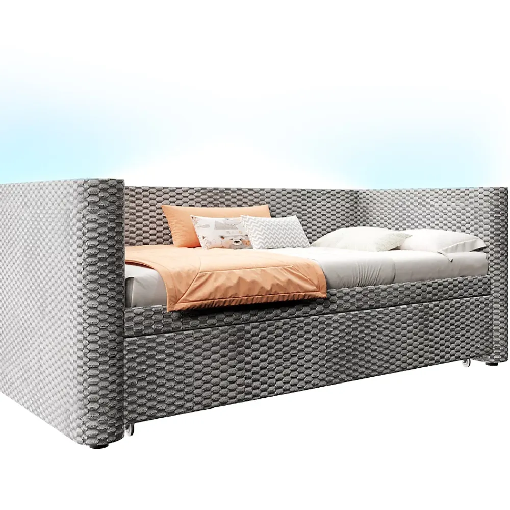Redom Lit 90x200 cm convertible en 180x200 cm, tapissé velours gris avec LED multicolore et structure MDF* Lit Gigogne