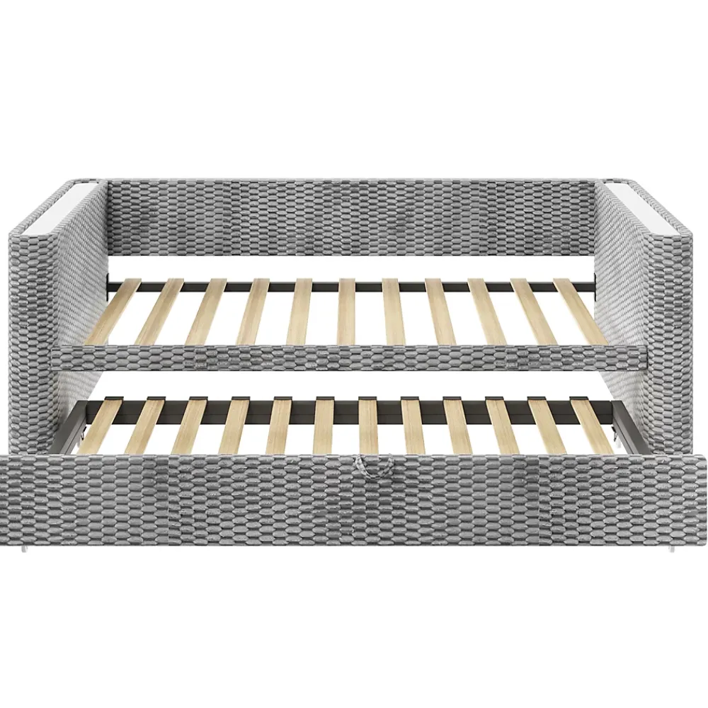 Redom Lit 90x200 cm convertible en 180x200 cm, tapissé velours gris avec LED multicolore et structure MDF* Lit Gigogne