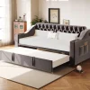 Redom Lit 90x190 cm convertible en 180x190 cm avec rangements intégrés, accoudoirs coffre et revêtement velours gris* Lit Gigogne