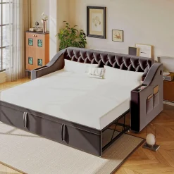 Redom Lit 90x190 cm convertible en 180x190 cm avec rangements intégrés, accoudoirs coffre et revêtement velours gris* Lit Gigogne