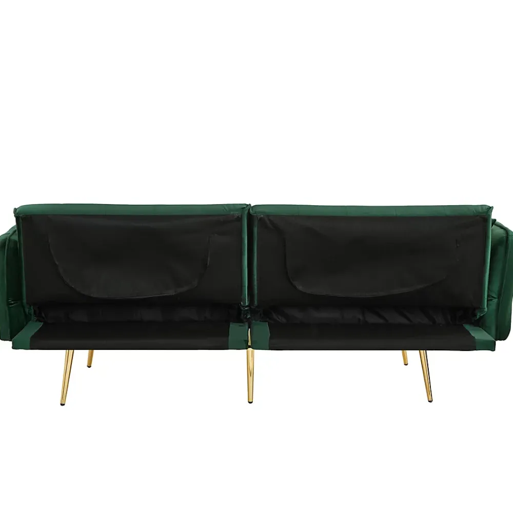 Redom Lit 215x81,5 cm convertible velours, dossiers et accoudoirs multipositions, pieds métal doré, style moderne* Lit Simple