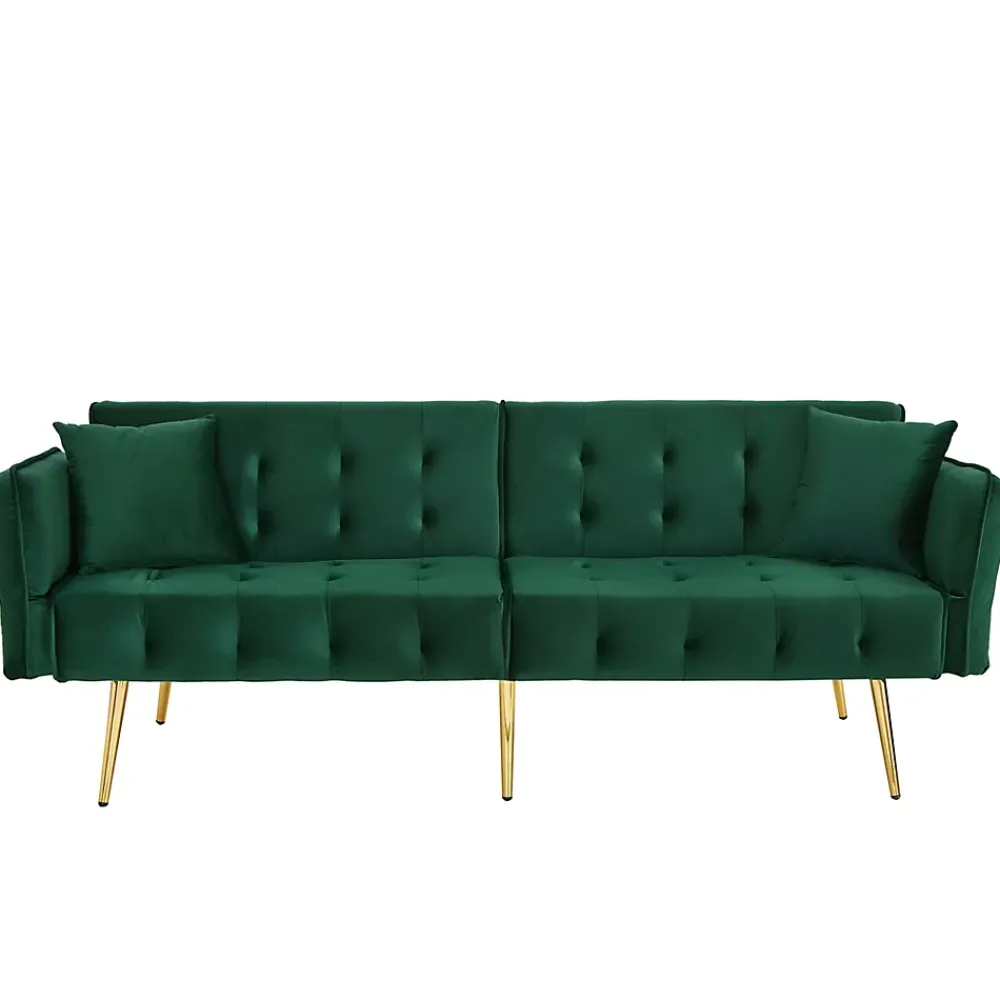 Redom Lit 215x81,5 cm convertible velours, dossiers et accoudoirs multipositions, pieds métal doré, style moderne* Lit Simple