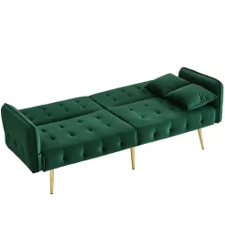 Redom Lit 215x81,5 cm convertible velours, dossiers et accoudoirs multipositions, pieds métal doré, style moderne* Lit Simple