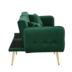 Redom Lit 215x81,5 cm convertible velours, dossiers et accoudoirs multipositions, pieds métal doré, style moderne* Lit Simple