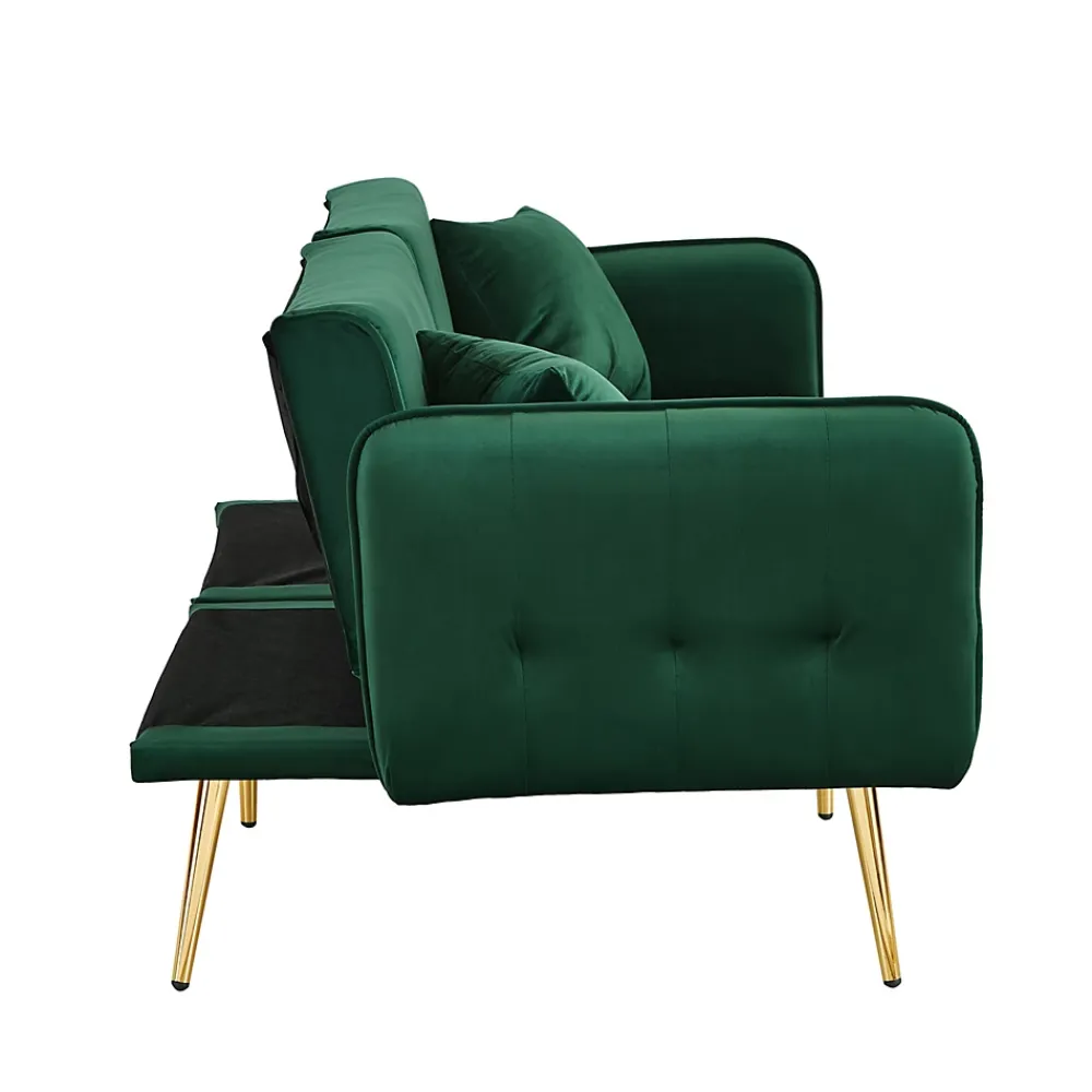 Redom Lit 215x81,5 cm convertible velours, dossiers et accoudoirs multipositions, pieds métal doré, style moderne* Lit Simple