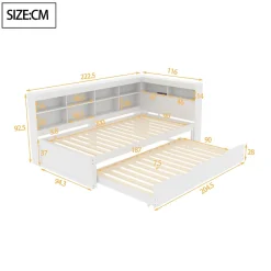 Redom Lit 140x200 cm en bois massif blanc avec rangement intégré et prise USB, design contemporain* Lit Gigogne