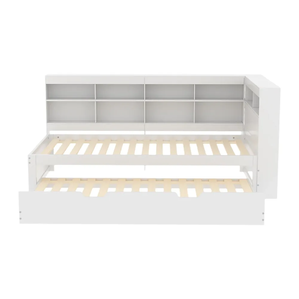 Redom Lit 140x200 cm en bois massif blanc avec rangement intégré et prise USB, design contemporain* Lit Gigogne