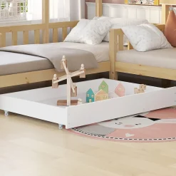 Redom Lit 90x200 cm en bois massif façon maisonnette, structure en L avec tiroirs et étagères, finition naturel*Enfant Lit Enfant