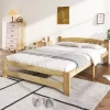 Lit 140x200 cm en bois massif naturel avec tête de lit et sommier à lattes, lit futon solide pour adolescents et adultes>ProximaX Sale