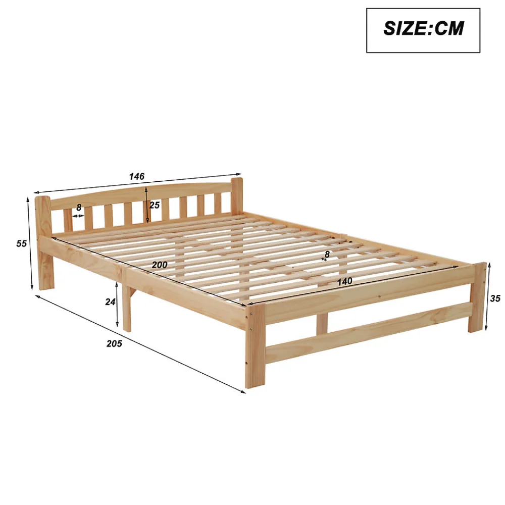 Lit 140x200 cm en bois massif naturel avec tête de lit et sommier à lattes, lit futon solide pour adolescents et adultes>ProximaX Sale