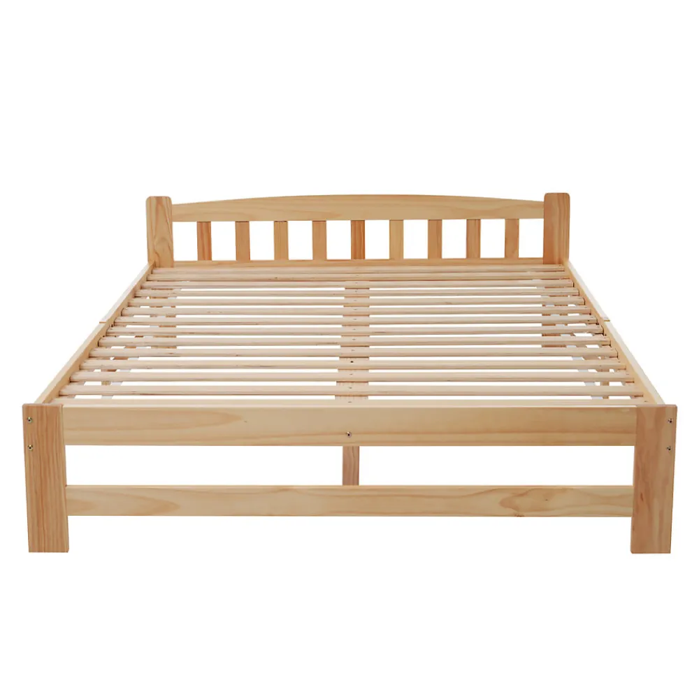 Lit 140x200 cm en bois massif naturel avec tête de lit et sommier à lattes, lit futon solide pour adolescents et adultes>ProximaX Sale