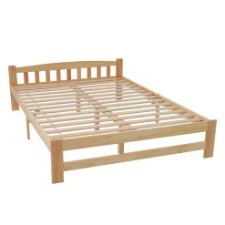 Lit 140x200 cm en bois massif naturel avec tête de lit et sommier à lattes, lit futon solide pour adolescents et adultes><noscript><img width=