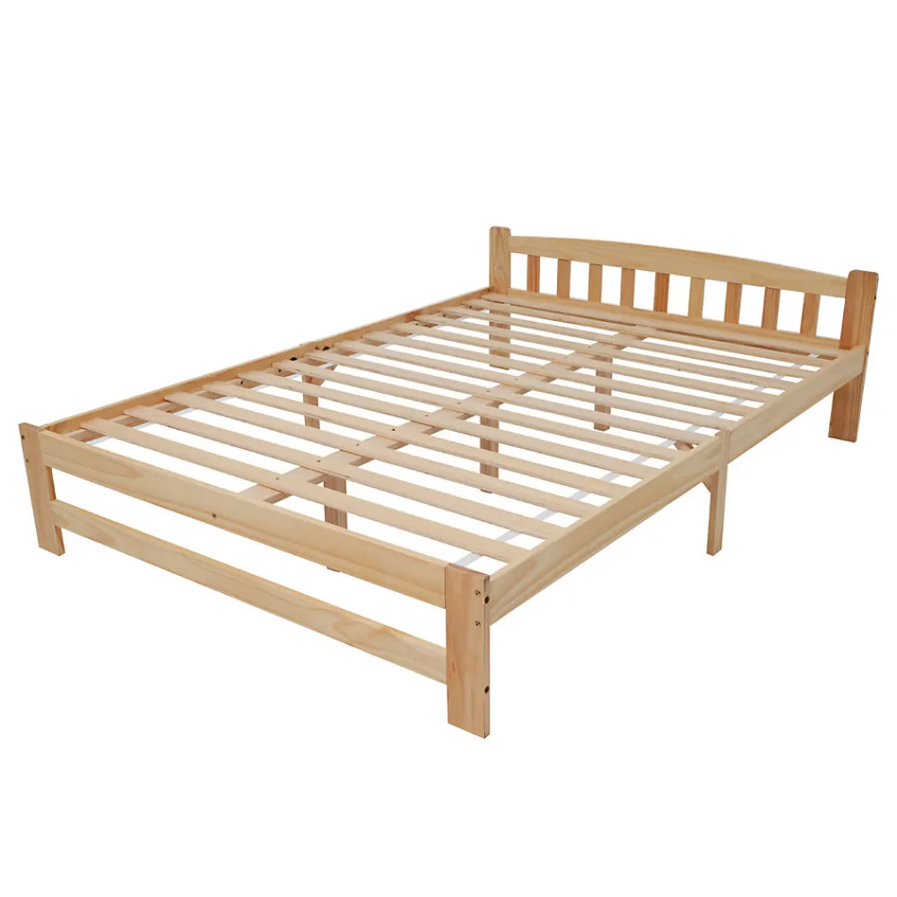 Lit 140x200 cm en bois massif naturel avec tête de lit et sommier à lattes, lit futon solide pour adolescents et adultes>ProximaX Sale