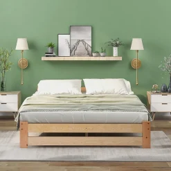 Lit 140x200 cm en bois massif naturel avec tête de lit, design épuré et finition personnalisable><noscript><img width=