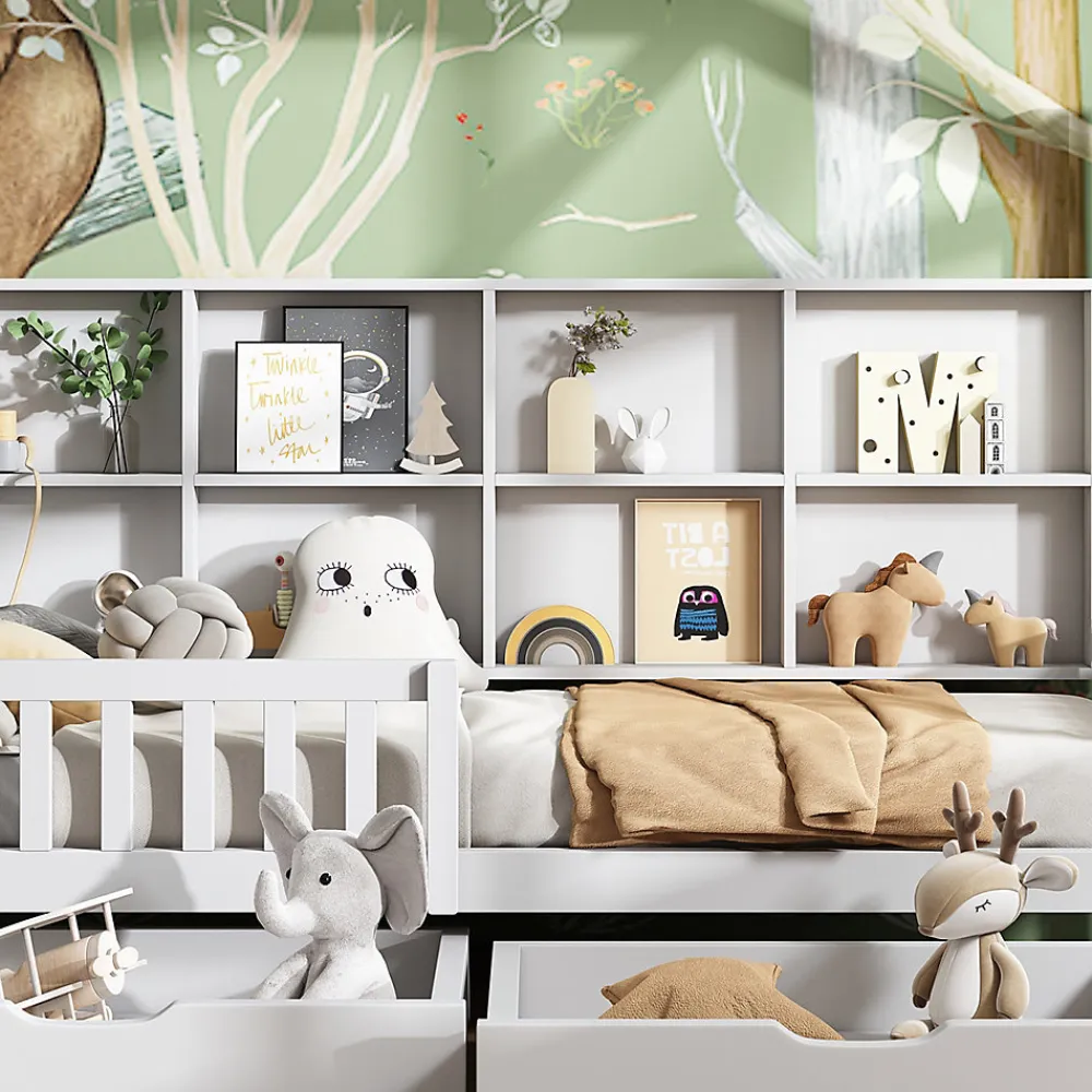Lit 90x200 cm en bois massif style scandinave en forme de maison avec 2 tiroirs de rangement blanc>Redom Clearance