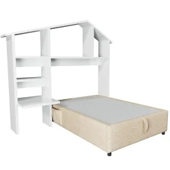 Redom Lit 90x190 cm en lin naturel avec rangement hydraulique, étagère tête de lit et ports USB-C* Lit Avec Rangement