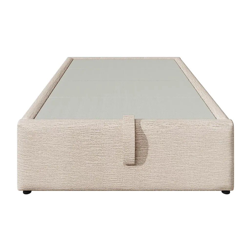 Redom Lit 90x190 cm en lin naturel avec rangement hydraulique, étagère tête de lit et ports USB-C* Lit Avec Rangement