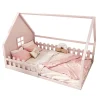 Redom Lit 140x200 cm en pin et MDF forme maisonnette avec garde-corps intégré, coloris rose, design enfant sécurisé*Enfant Lit Enfant