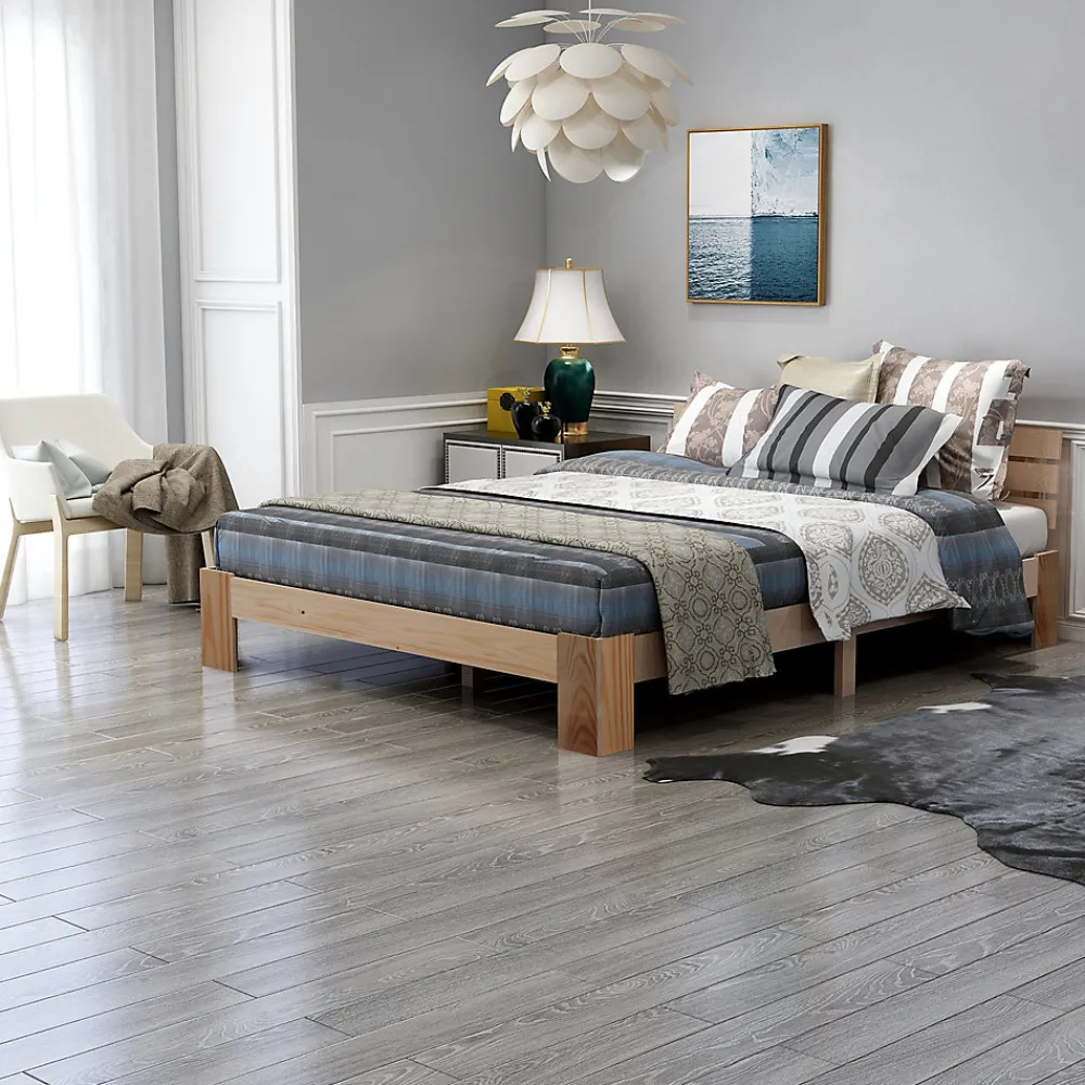 Lit 140x200 cm en pin massif avec rangement sous le lit 18 cm et tête de lit, sommier à lattes>Redom Sale