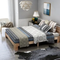 Lit 140x200 cm en pin massif avec rangement sous le lit 18 cm et tête de lit, sommier à lattes><noscript><img width=