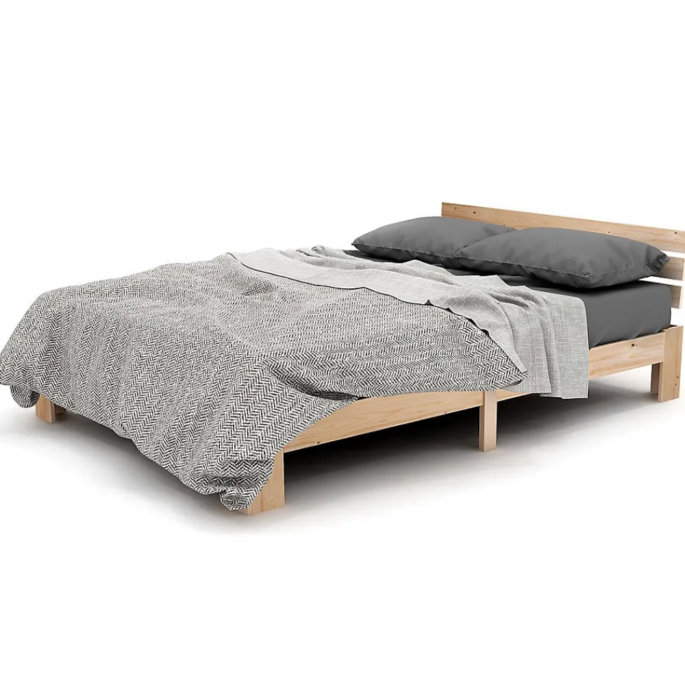Lit 140x200 cm en pin massif avec rangement sous le lit 18 cm et tête de lit, sommier à lattes>Redom Sale