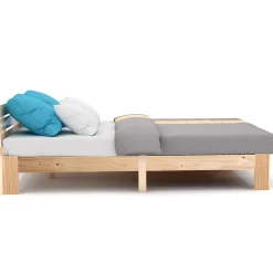 Lit 140x200 cm en pin massif avec rangement sous le lit 18 cm et tête de lit, sommier à lattes><noscript><img width=
