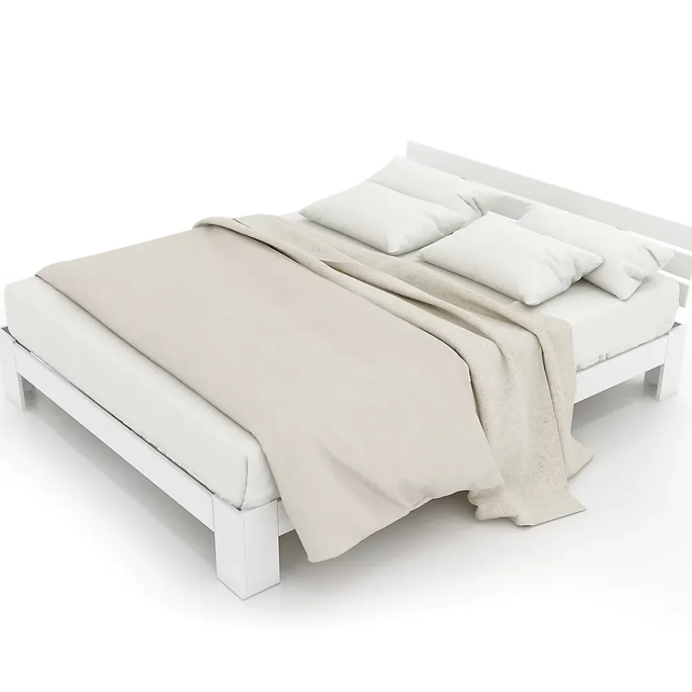 Redom Lit 140x200 cm en pin massif blanc avec rangement sous-lit, design rustique et fonctionnel* Ensemble Sommier Et Matelas