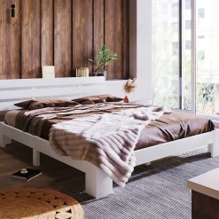 Redom Lit 140x200 cm en pin massif blanc avec rangement sous-lit, design rustique et fonctionnel* Ensemble Sommier Et Matelas