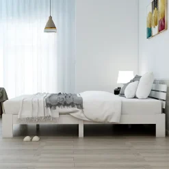 Redom Lit 140x200 cm en pin massif blanc avec rangement sous-lit, design rustique et fonctionnel* Ensemble Sommier Et Matelas