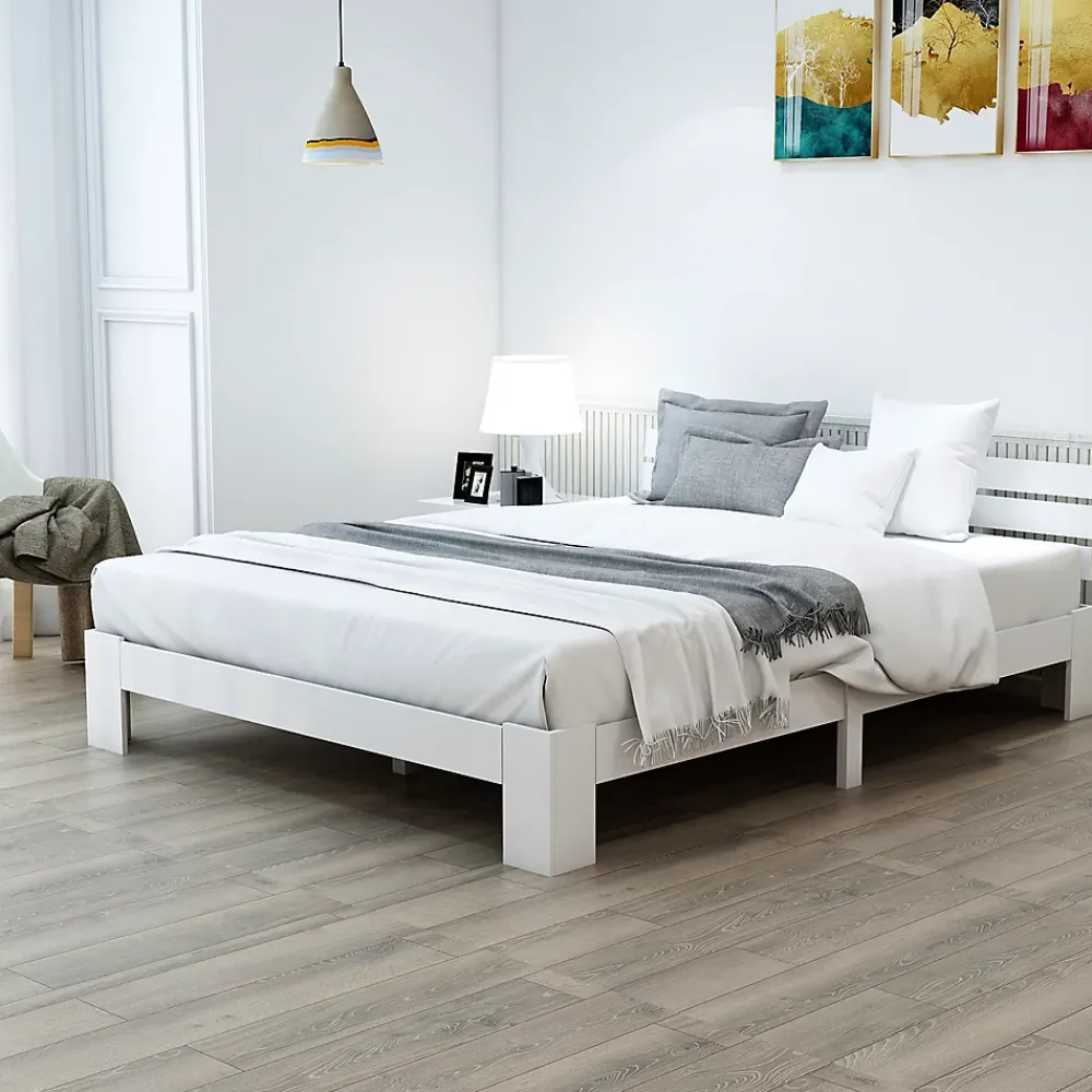 Redom Lit 140x200 cm en pin massif blanc avec rangement sous-lit, design rustique et fonctionnel* Ensemble Sommier Et Matelas