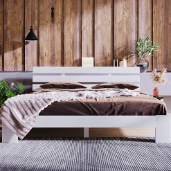 Redom Lit 140x200 cm en pin massif blanc avec rangement sous-lit, design rustique et fonctionnel* Ensemble Sommier Et Matelas