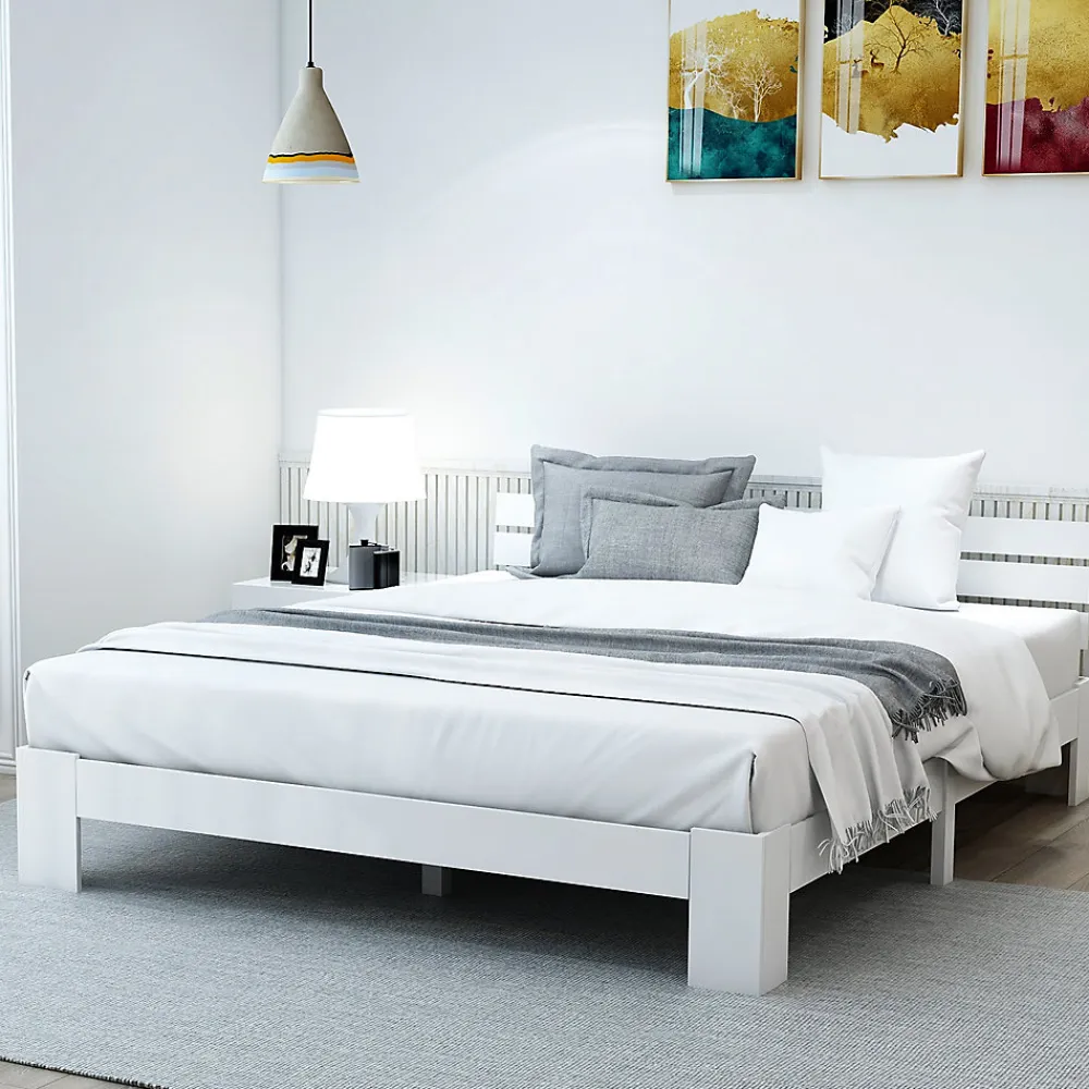 Redom Lit 140x200 cm en pin massif blanc avec rangement sous-lit, design rustique et fonctionnel* Ensemble Sommier Et Matelas
