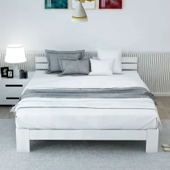 Redom Lit 140x200 cm en pin massif blanc avec rangement sous-lit, design rustique et fonctionnel* Ensemble Sommier Et Matelas