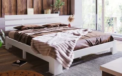 Redom Lit 140x200 cm en pin massif blanc avec rangement sous-lit, design rustique et fonctionnel* Ensemble Sommier Et Matelas