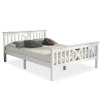 Lit 140x200 cm en pin massif blanc avec 4 tiroirs de rangement et tête de lit en X, design fonctionnel>Redom Outlet