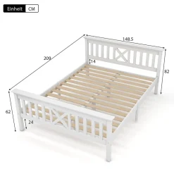 Lit 140x200 cm en pin massif blanc avec 4 tiroirs de rangement et tête de lit en X, design fonctionnel><noscript><img width=