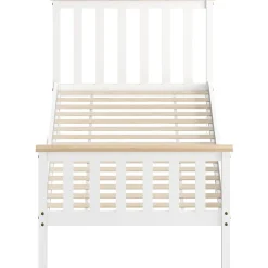 Lit 90x200 cm en pin massif blanc avec rangement sous le sommier, design naturel et silencieux><noscript><img width=