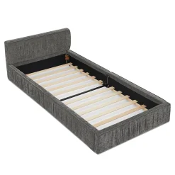Redom Lit 90x200 cm en tissu chenille Dark Gray, plis décoratifs, bois d'eucalyptus et cadre métal stable* Lit Simple