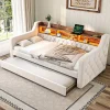 Lit 90x190 cm en velours beige avec rangement intégré, au design moderne et gain de place idéal pour studio>Redom