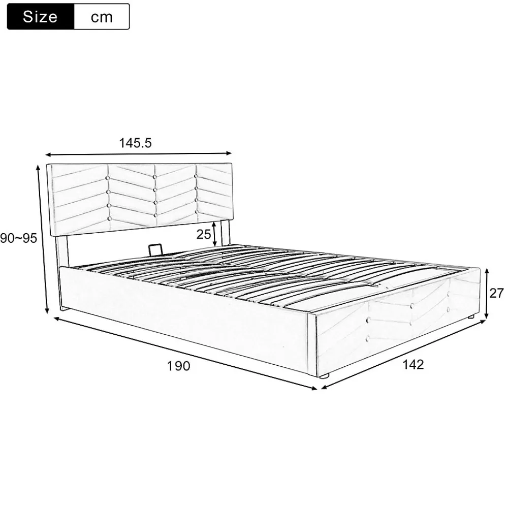 Lit 140x190 cm en velours gris avec rangement hydraulique, tête de lit réglable et finition rayée élégante>Redom