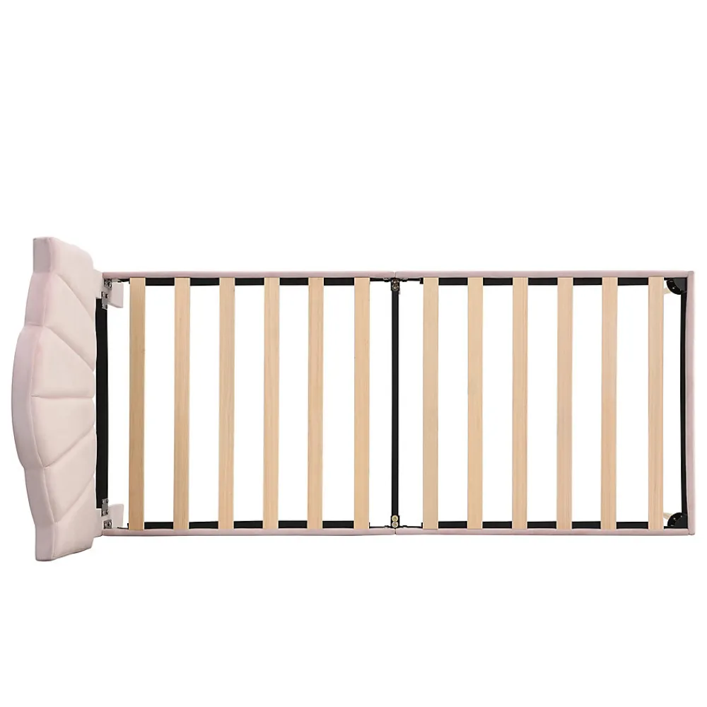 Lit 90x200 cm en velours rose avec tête de lit réglable style coquillage et pieds métal doré, élégant>Redom Discount