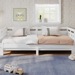 Lit 90x200 cm extensible avec 2e couchage et tête en forme de cœur en pin massif blanc, design romantique><noscript><img width=