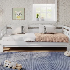Lit 90x190 cm extensible en 182x190 cm, cadre pin massif en forme de cœur, blanc élégant>Redom Hot