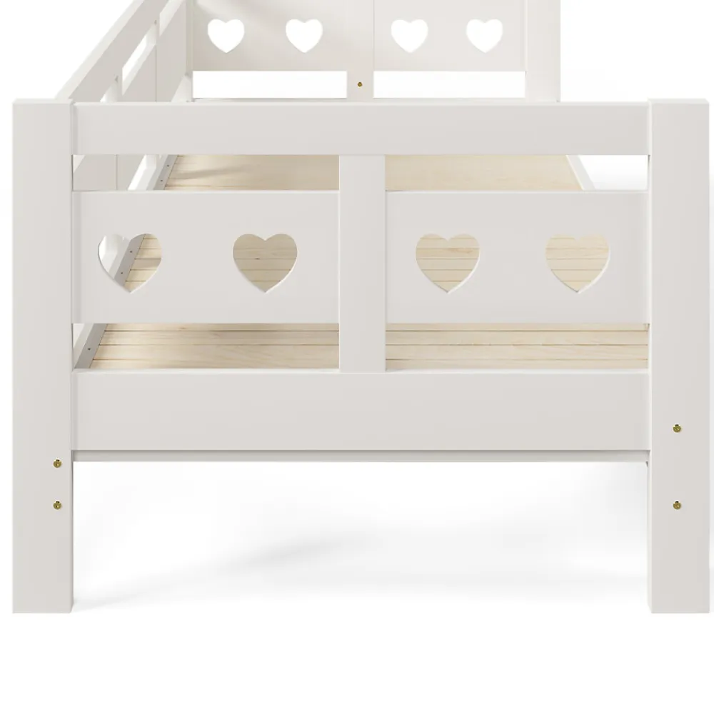 Lit 90x190 cm extensible en 182x190 cm, cadre pin massif en forme de cœur, blanc élégant>Redom Hot